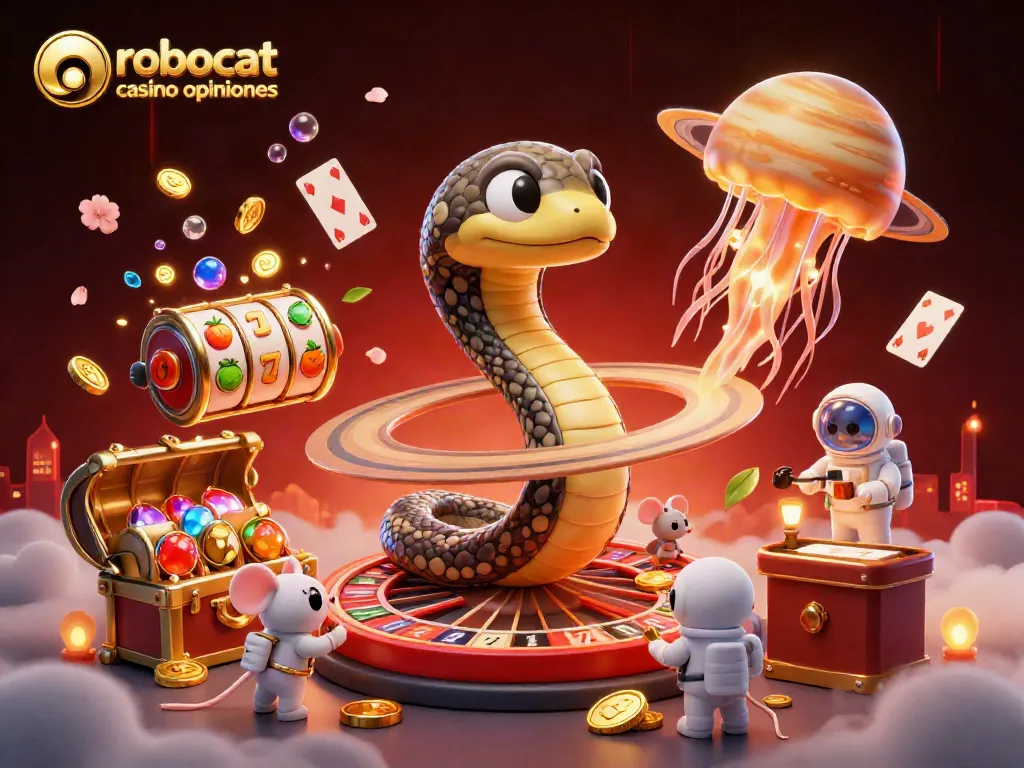 Experience immersive gambling with robocat casino opiniones, featuring a roulette wheel and cosmic dealer action.