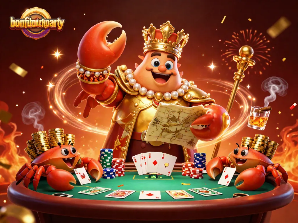 Experience the thrill of bonfireblockparty with a grand crab emperor leading a vibrant casino scene.